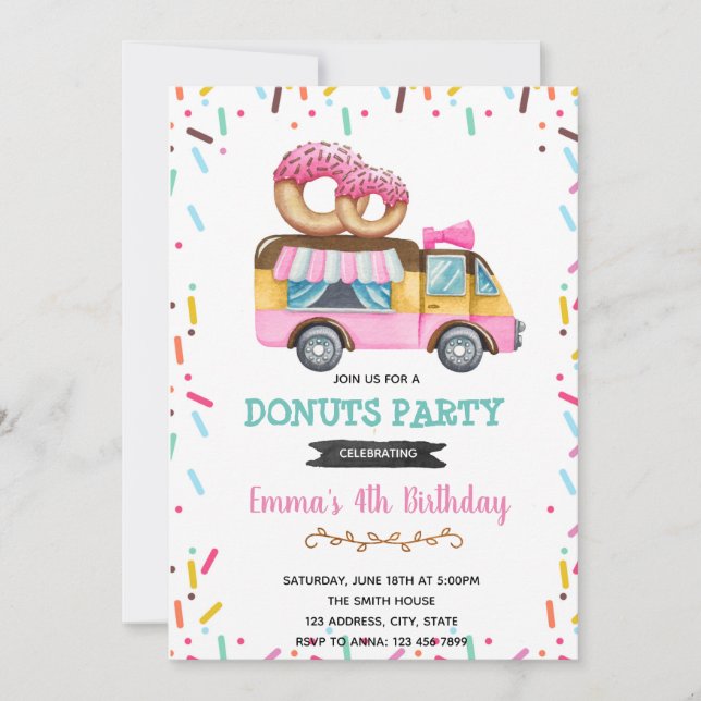 Doughnut truck birthday invitation (Front)