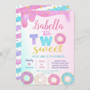 Doughnut Two Sweet 2nd Birthday Invitations Doughn