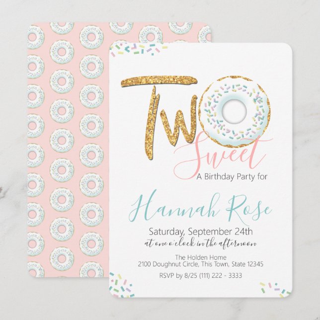 Doughnut Two Sweet 2nd Birthday Party Invitation (Front/Back)