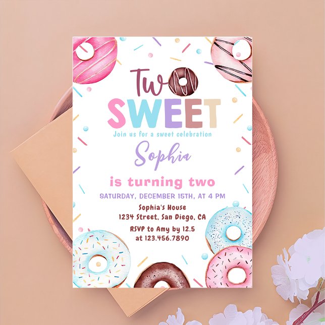 Doughnut Two Sweet 2nd Birthday Party Invitation (Creator Uploaded)