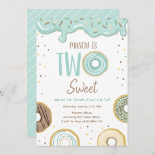 Doughnut Two Sweet Blue Pastel Second Birthday Par Invitation