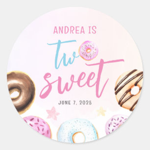 Doughnut Two Sweet Girl 2nd Birthday Classic Round Sticker