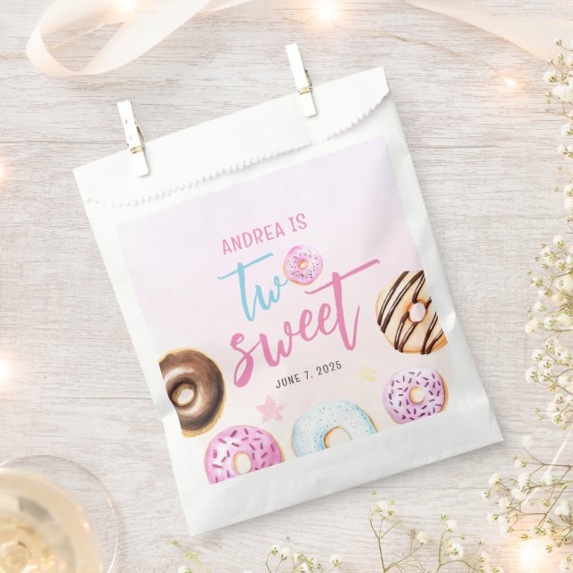 Doughnut Two Sweet Girl 2nd Birthday Favour Bag (Clipped)