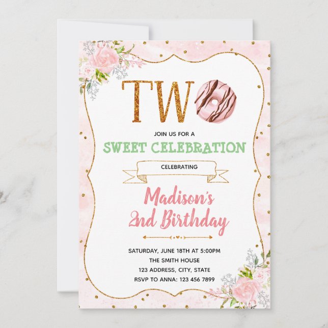 Doughnut two sweet theme invitation (Front)