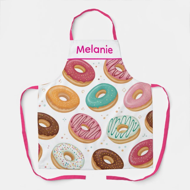 Doughnut Watercolor Sweet Tasty Girly Pattern Apron (Front)