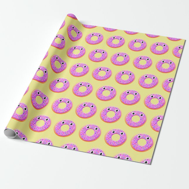 Doughnut With Eyes And Sprinkles Drawing Pattern Wrapping Paper (Unrolled)