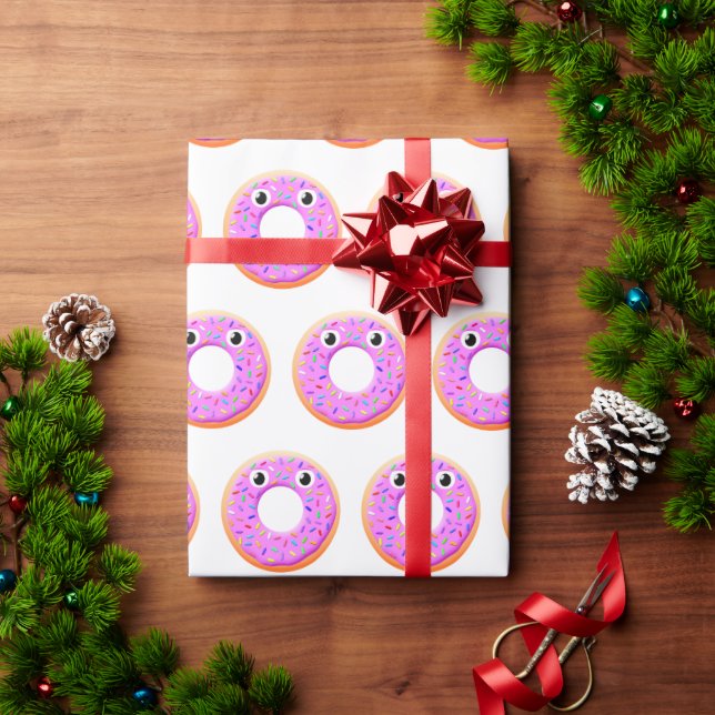 Doughnut With Eyes And Sprinkles Drawing Pattern Wrapping Paper (Holiday Gift)