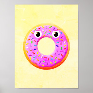 Doughnut With Eyes And Sprinkles Drawing Poster