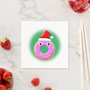 Doughnut With Eyes And Sprinkles Santas Hat Drawin Napkin