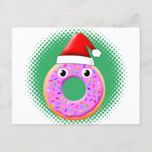 Doughnut With Eyes And Sprinkles Santas Hat Drawin Postcard
