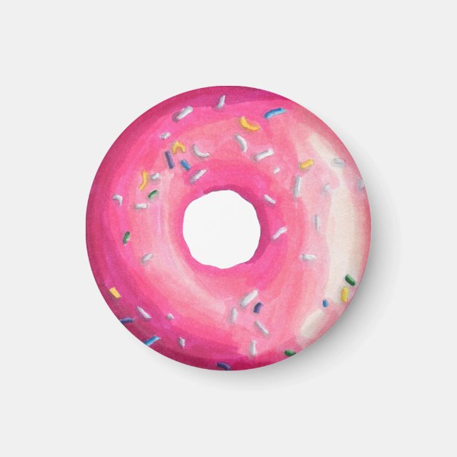 Doughnut With Pink Frosting And Sprinkles Magnet (Front)