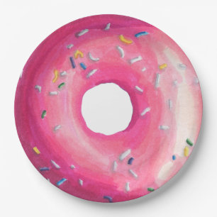 Doughnut With Pink Frosting And Sprinkles Paper Plate