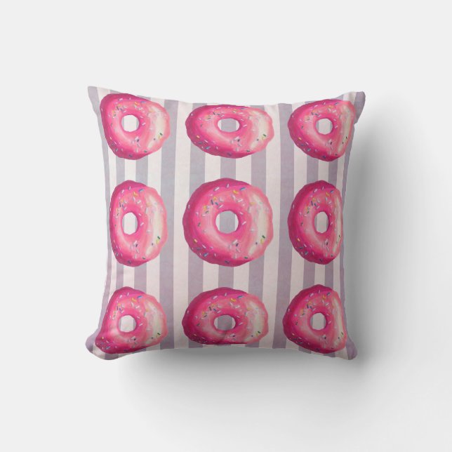Doughnut With Pink Frosting And Sprinkles Throw Pillow (Front)