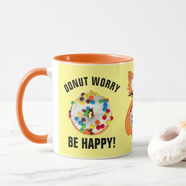 Doughnut Worry Be Happy! Funny Doughnut Lovers Mug (With Donut)