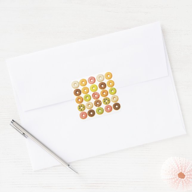 Doughnut Worry, be Happy! Square Sticker (Envelope)