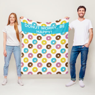 doughnut worry be happy with sprinkles fleece blanket