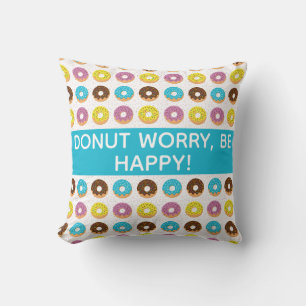 doughnut worry be happy with sprinkles throw pillow