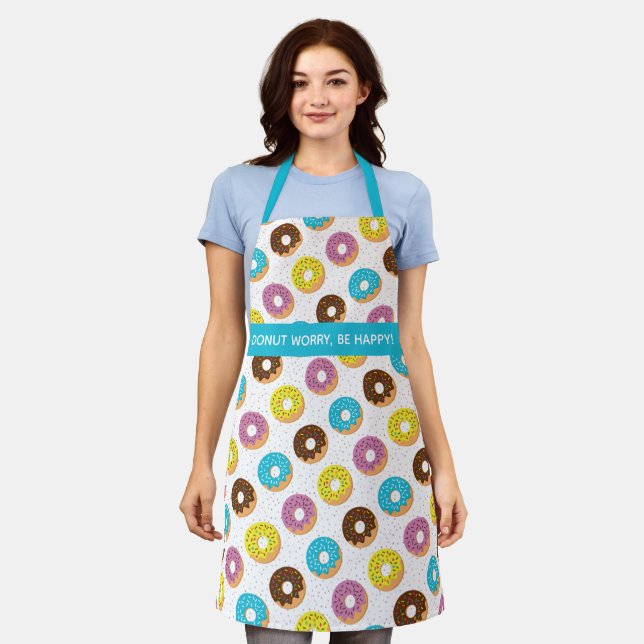 Doughnut worry be happy word pun colourful sprinkl apron (Worn)