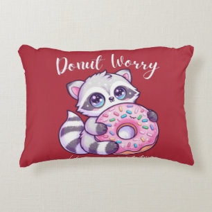 Doughnut Worry Cute Kawaii Raccoon Accent Pillow
