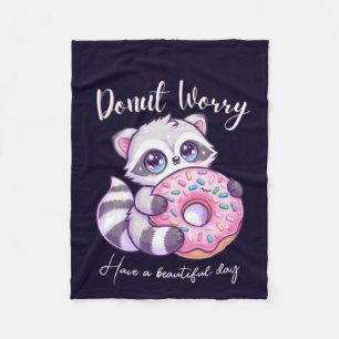 Doughnut Worry Cute Kawaii Raccoon Fleece Blanket