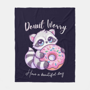 Doughnut Worry Cute Kawaii Raccoon Fleece Blanket
