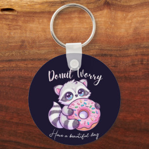 Doughnut Worry Cute Kawaii Raccoon  Keychain