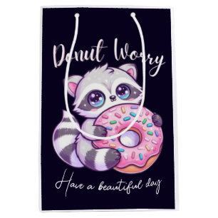 Doughnut Worry Cute Kawaii Raccoon Medium Gift Bag