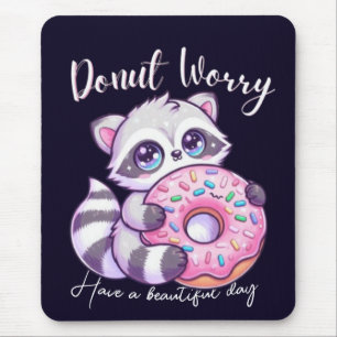 Doughnut Worry Cute Kawaii Raccoon Mouse Pad