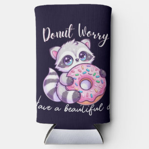 Doughnut Worry Cute Kawaii Raccoon Seltzer Can Cooler