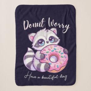 Doughnut Worry Cute Kawaii Raccoon  Sherpa Blanket