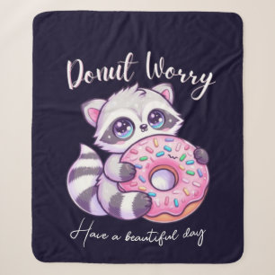 Doughnut Worry Cute Kawaii Raccoon Sherpa Blanket