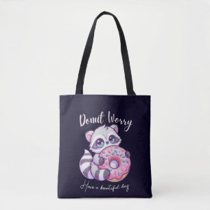 Doughnut Worry Cute Kawaii Raccoon Tote Bag