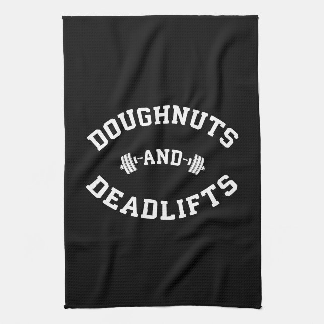 Doughnuts and Deadlifts - Funny Gym Workout Kitchen Towel (Vertical)