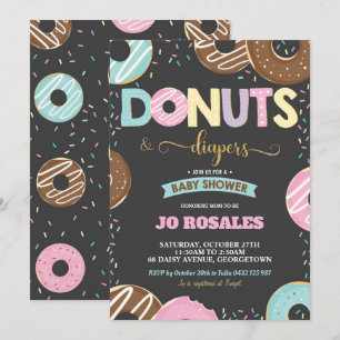 Doughnuts and Diapers Baby Girl Shower Doughnut Invitation