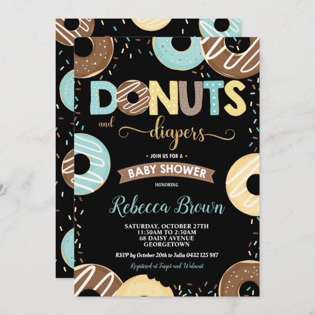 Doughnuts and Diapers Baby Shower Baby Boy Doughnu Invitation (Front/Back)