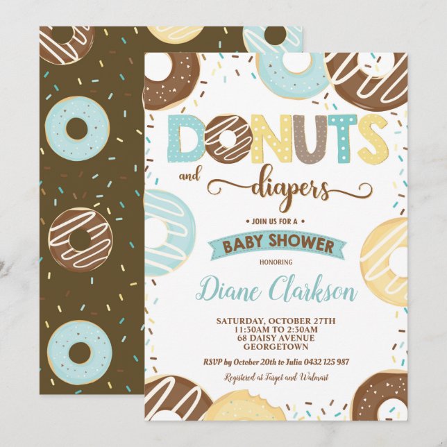 Doughnuts and Diapers Baby Shower Baby Boy Doughnu Invitation (Front/Back)