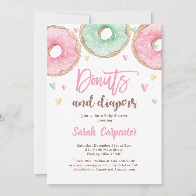 Doughnuts and Diapers Baby Shower girl Invitation (Front)