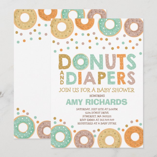 Doughnuts And Diapers Baby Shower Invitation (Front/Back)