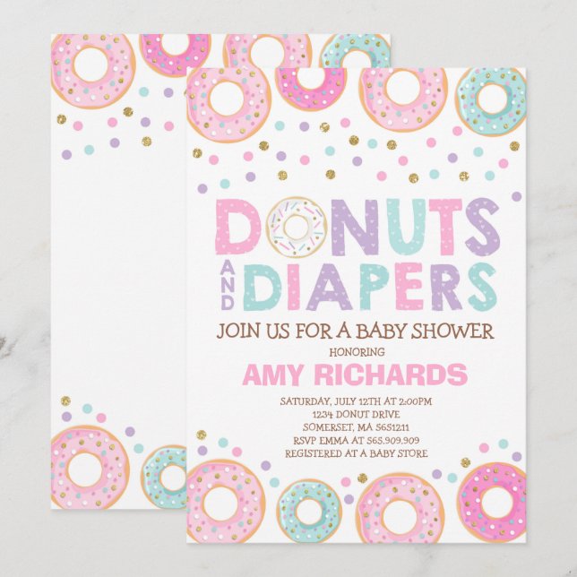 Doughnuts And Diapers Baby Shower Invitation (Front/Back)