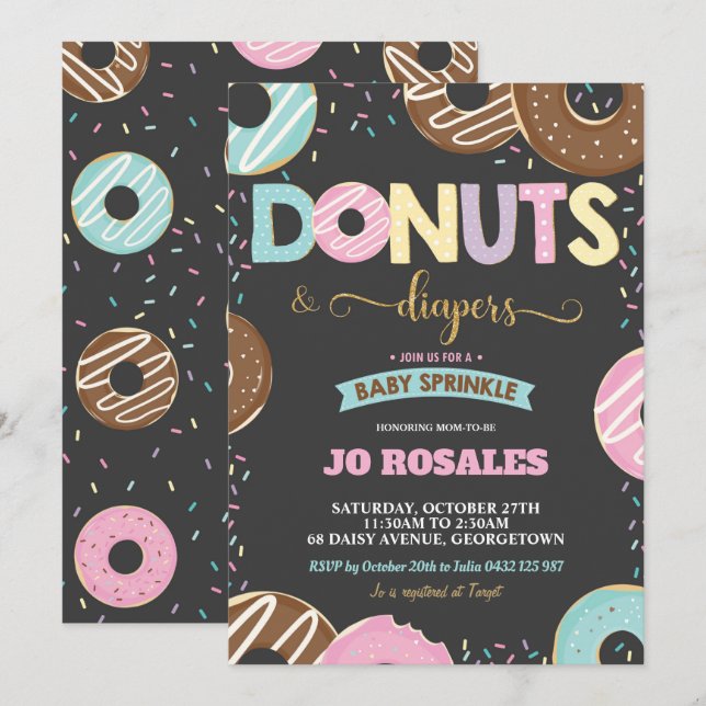 Doughnuts and Diapers Baby Shower Sprinkle Doughnu Invitation (Front/Back)