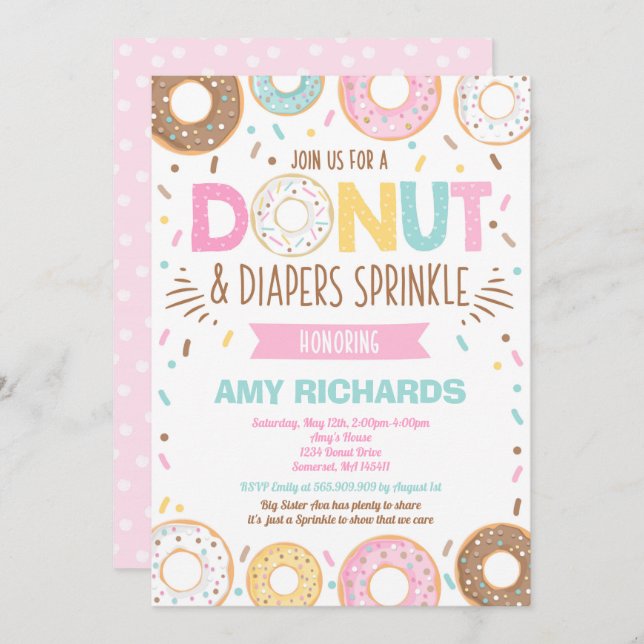 Doughnuts And Diapers Baby Sprinkle Invitation (Front/Back)