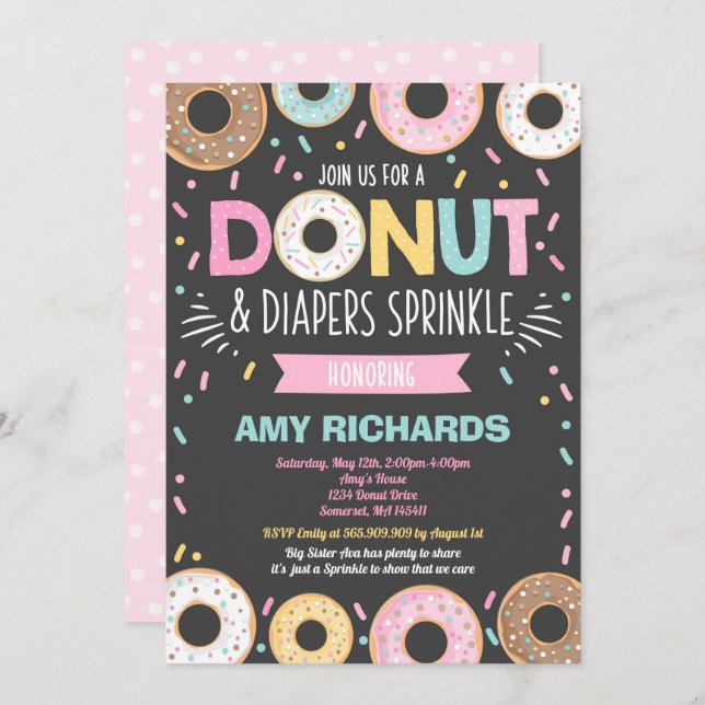 Doughnuts And Diapers Baby Sprinkle Invitation (Front/Back)