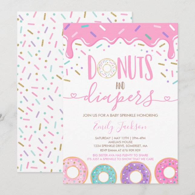 Doughnuts And Diapers Baby Sprinkle Invitation (Front/Back)
