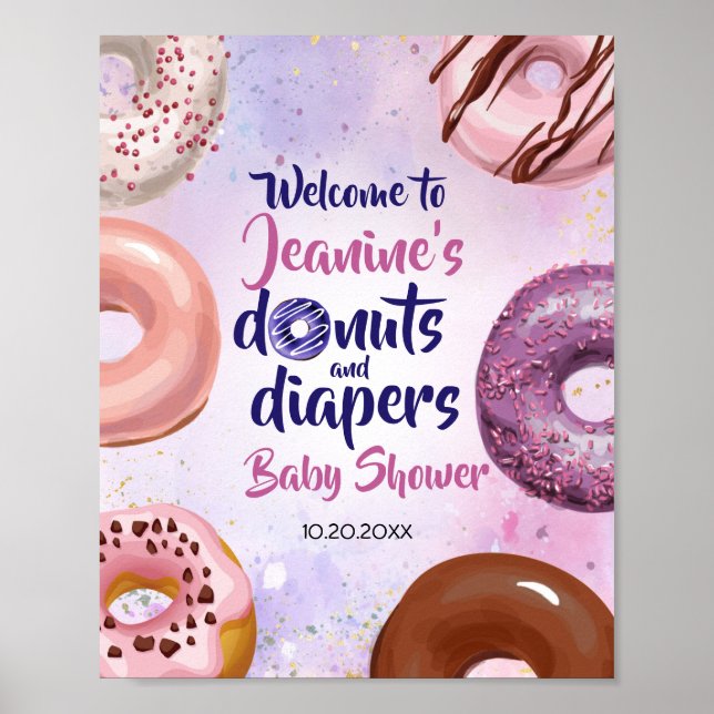 Doughnuts and Diapers Baby Sprinkle Shower Welcome Poster (Front)