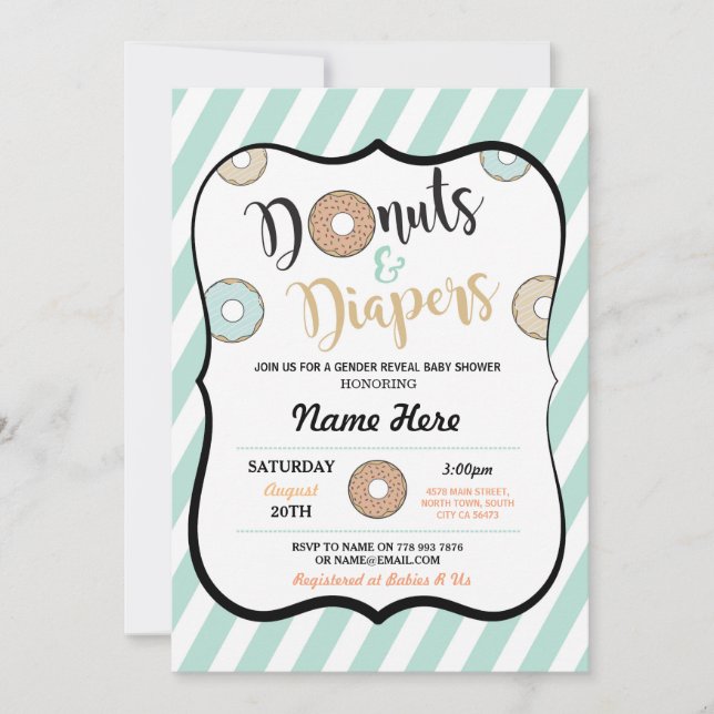Doughnuts and Diapers Mint Baby Shower Invite (Front)