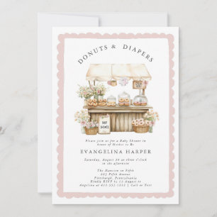 Doughnuts and Diapers Pink Bow Girl Baby Shower  Invitation