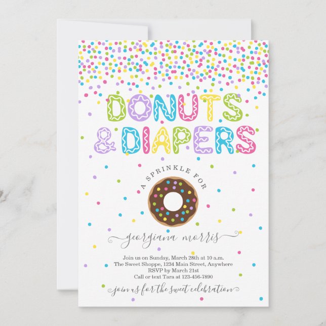 Doughnuts and Diapers Sprinkle Baby Shower Invitation (Front)