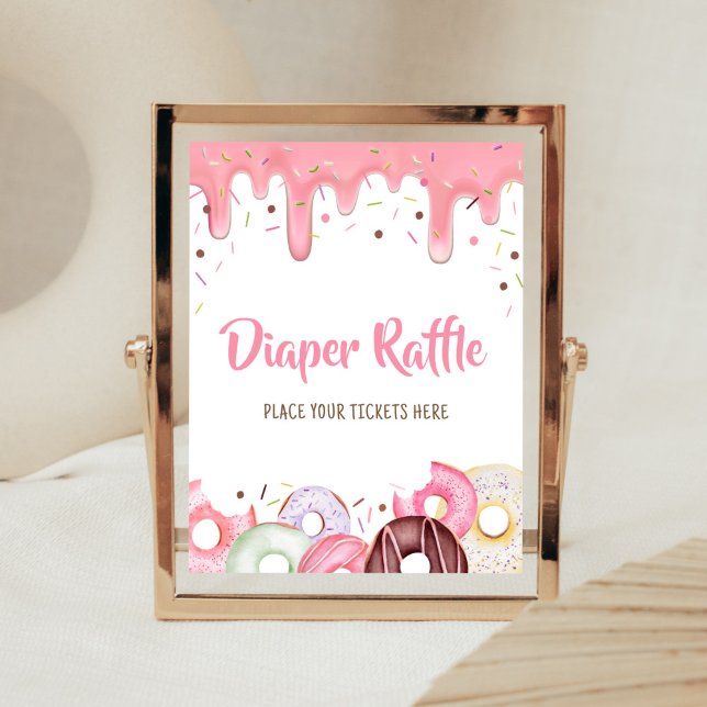 Doughnuts and Diapers Sprinkle Diaper Raffle Poster (Pink Donuts Girl Baby Shower Diaper Raffle Sign)