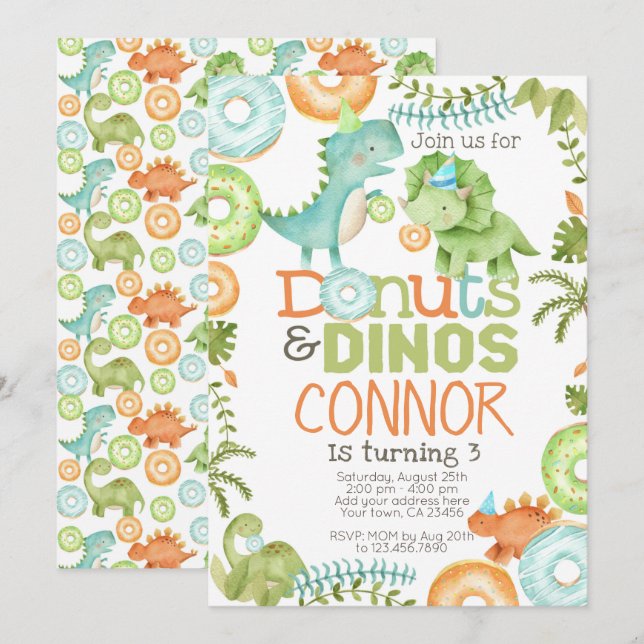 Doughnuts and Dinosaurs Invitation (Front/Back)