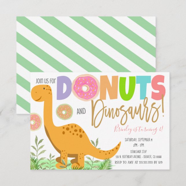Doughnuts and Dinosaurs Party Invitation (Front/Back)